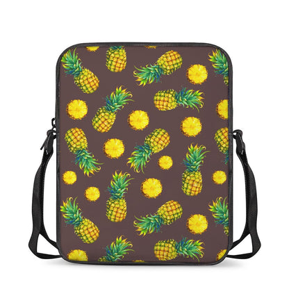 Brown Pineapple Pattern Print Rectangular Crossbody Bag