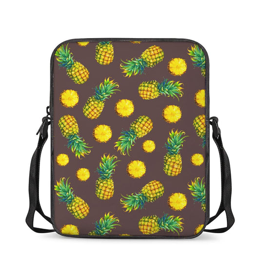 Brown Pineapple Pattern Print Rectangular Crossbody Bag