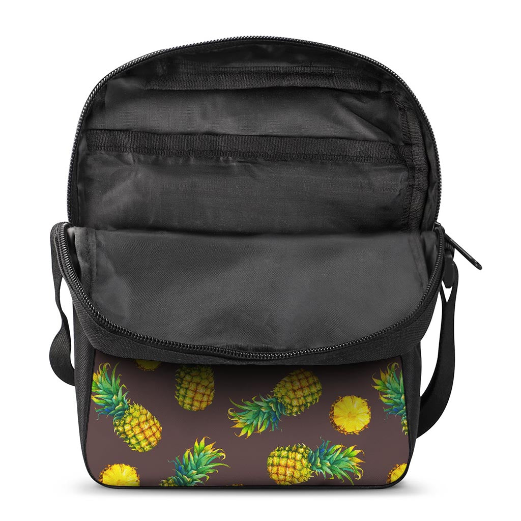 Brown Pineapple Pattern Print Rectangular Crossbody Bag