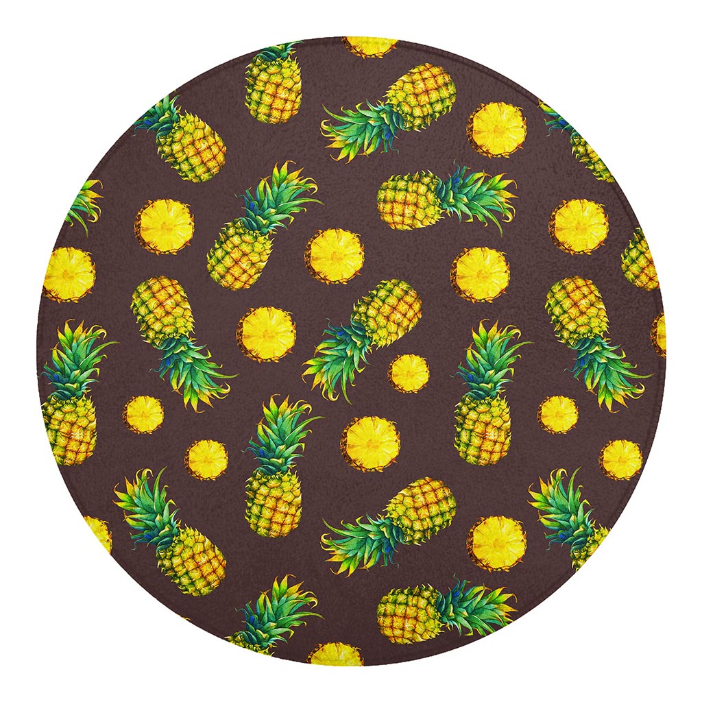 Brown Pineapple Pattern Print Round Blanket