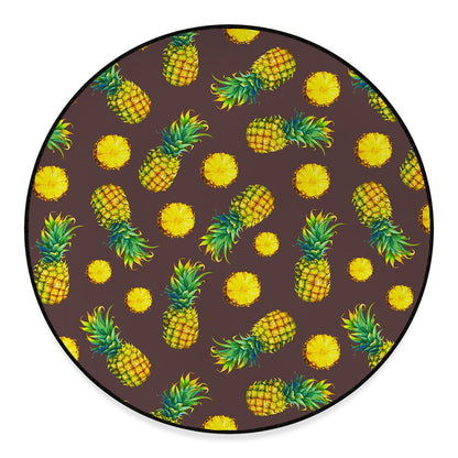 Brown Pineapple Pattern Print Round Floor Mat