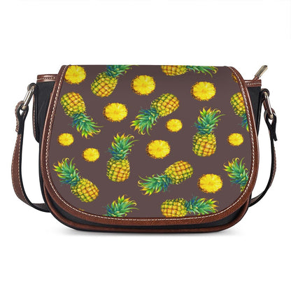 Brown Pineapple Pattern Print Saddle Bag