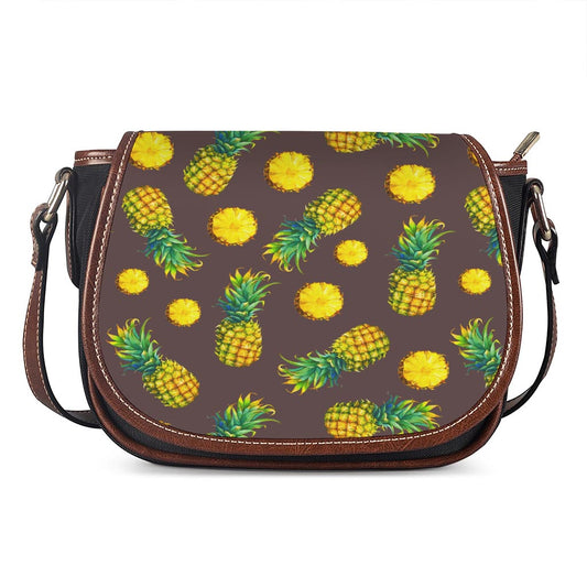 Brown Pineapple Pattern Print Saddle Bag