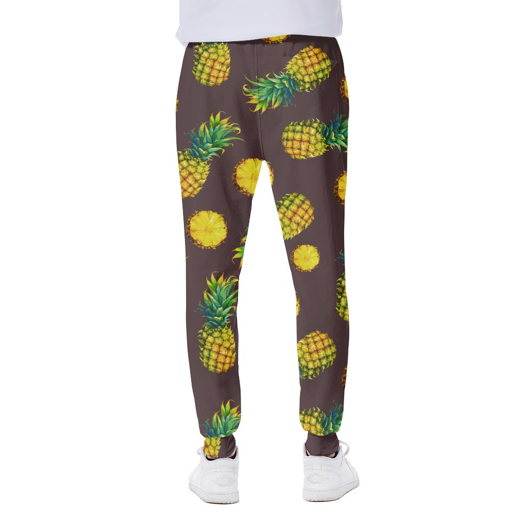 Brown Pineapple Pattern Print Scuba Joggers
