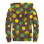 Brown Pineapple Pattern Print Sherpa Lined Zip Up Hoodie