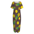 Brown Pineapple Pattern Print Short Sleeve Long Nightdress