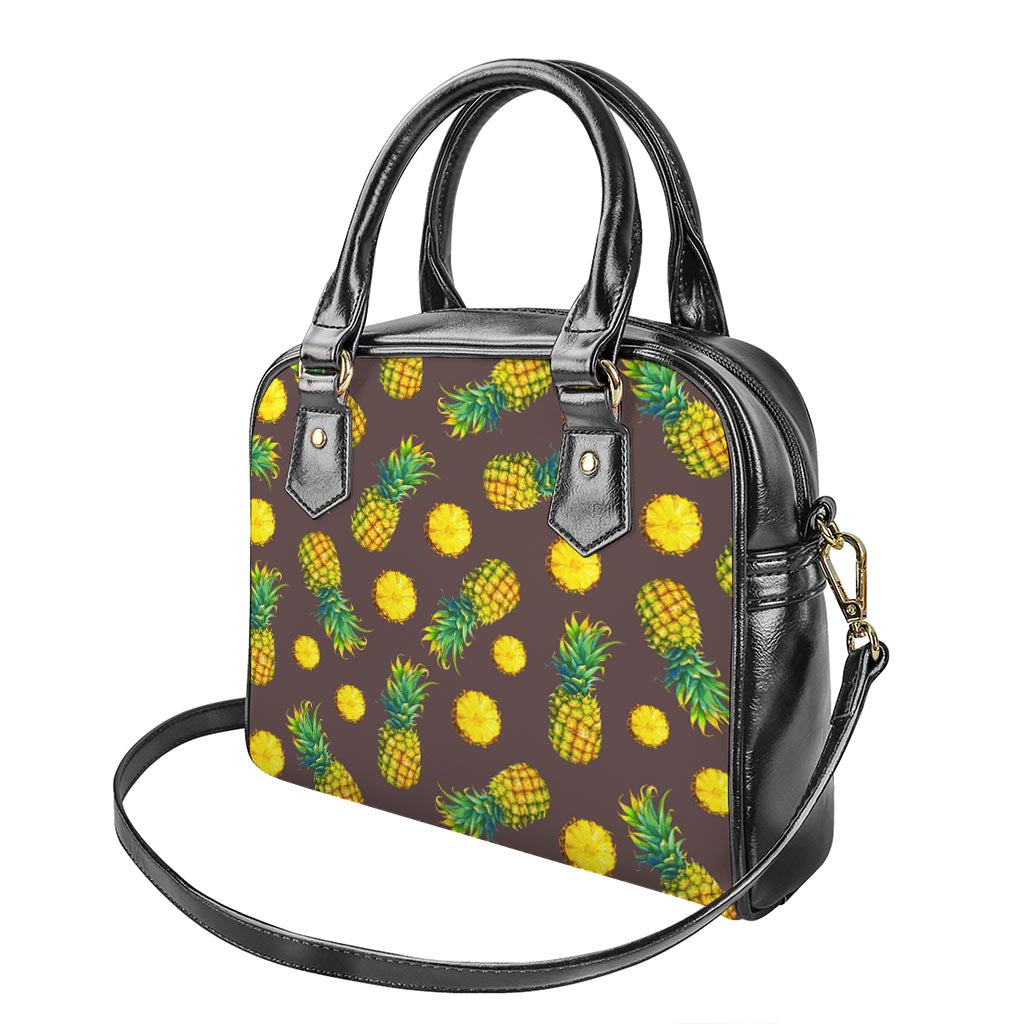 Brown Pineapple Pattern Print Shoulder Handbag