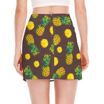 Brown Pineapple Pattern Print Side Slit Mini Skirt