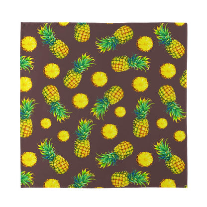 Brown Pineapple Pattern Print Silk Bandana