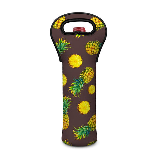 Brown Pineapple Pattern Print Single Neoprene Wine Tote