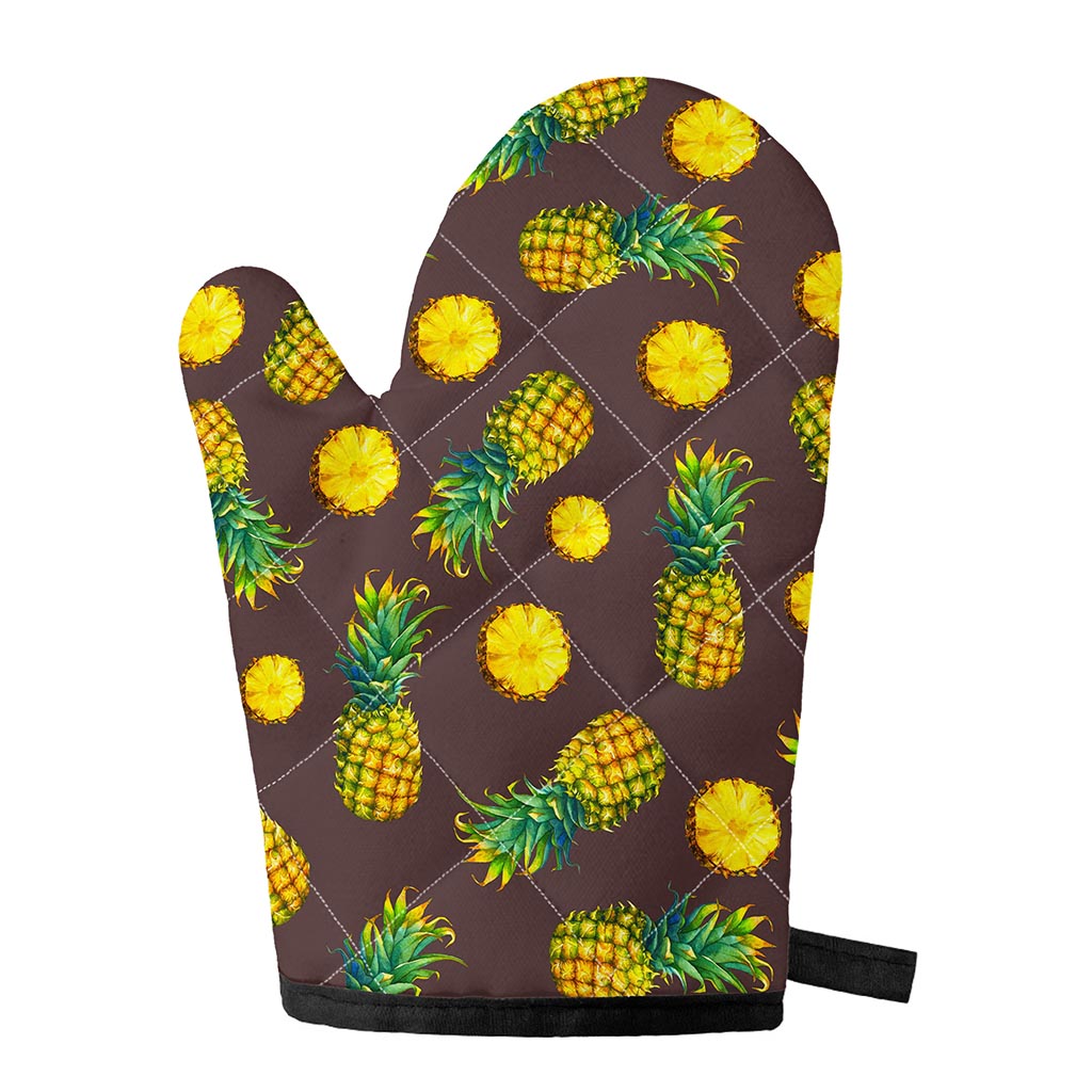 Brown Pineapple Pattern Print Single Oven Mitt