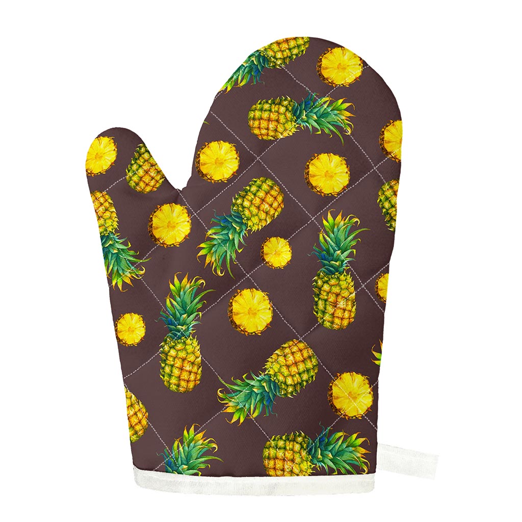 Brown Pineapple Pattern Print Single Oven Mitt