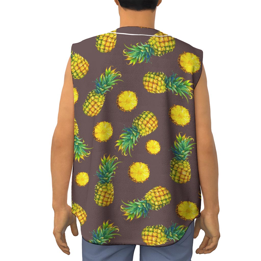 Brown Pineapple Pattern Print Sleeveless Baseball Jersey