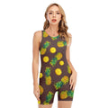 Brown Pineapple Pattern Print Sleeveless One Piece Swimsuit