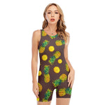 Brown Pineapple Pattern Print Sleeveless One Piece Swimsuit