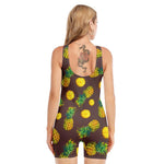 Brown Pineapple Pattern Print Sleeveless One Piece Swimsuit