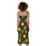 Brown Pineapple Pattern Print Slim Fit Midi Cami Dress