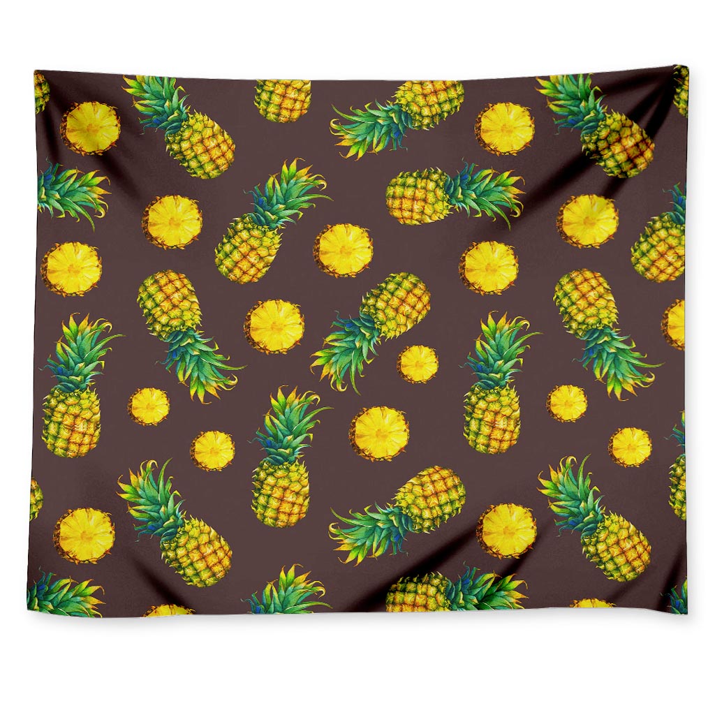 Brown Pineapple Pattern Print Tapestry
