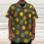 Brown Pineapple Pattern Print Textured Short Sleeve Shirt