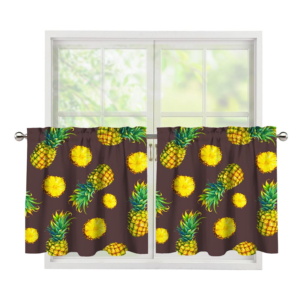 Brown Pineapple Pattern Print Tier Curtains