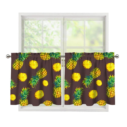 Brown Pineapple Pattern Print Tier Curtains