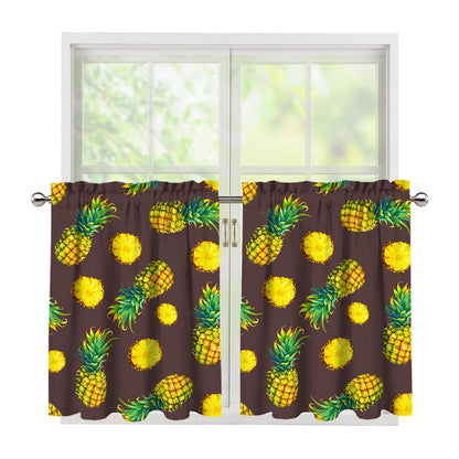 Brown Pineapple Pattern Print Tier Curtains