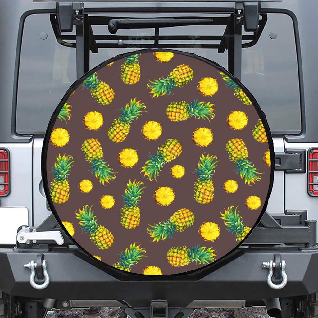 Brown Pineapple Pattern Print Tire Cover