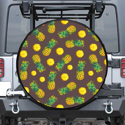 Brown Pineapple Pattern Print Tire Cover