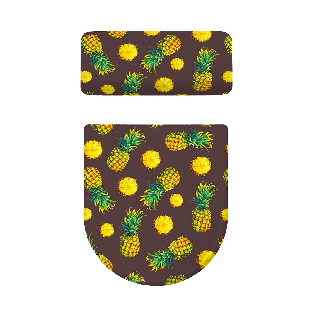 Brown Pineapple Pattern Print Toilet Lid And Tank Cover Set
