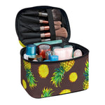 Brown Pineapple Pattern Print Travel Makeup Bag
