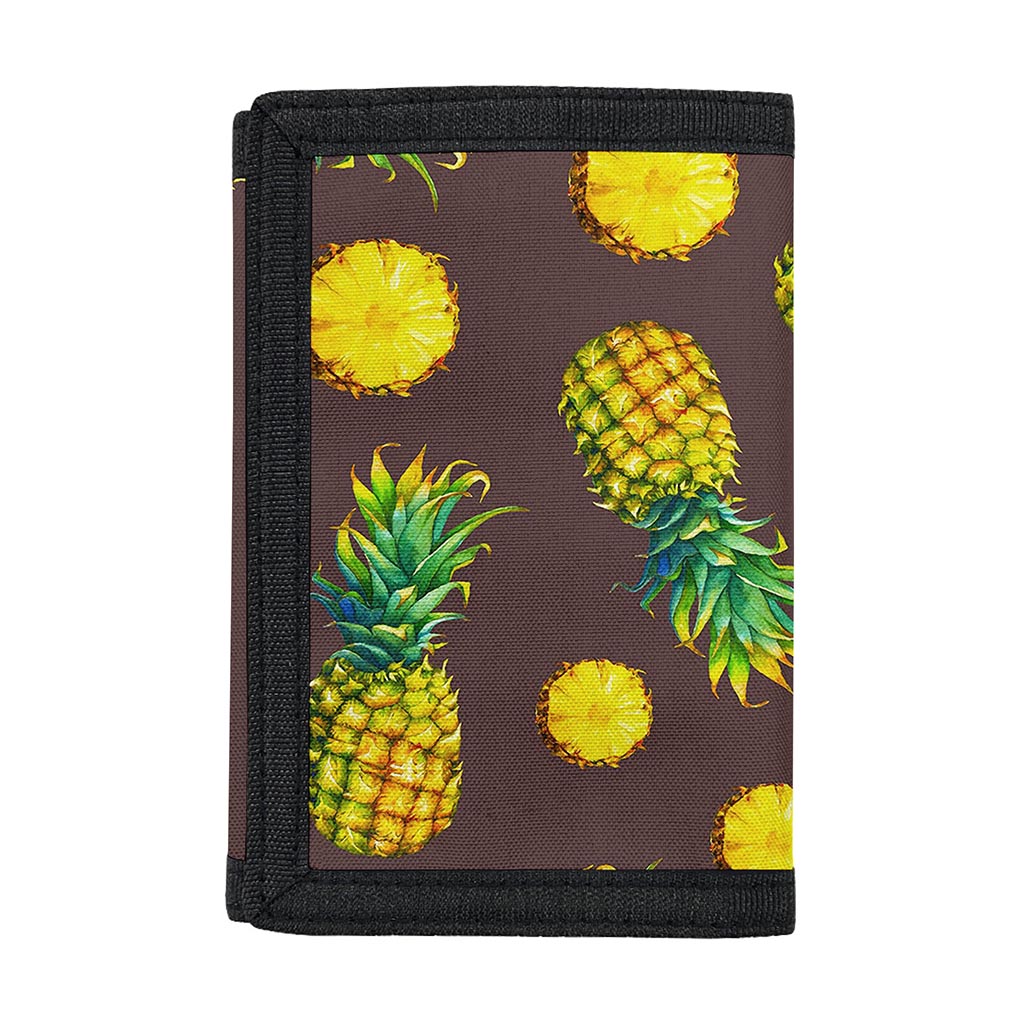 Brown Pineapple Pattern Print Trifold Wallet