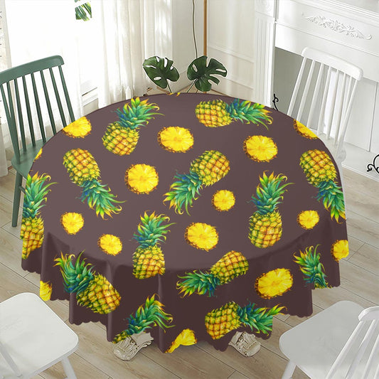 Brown Pineapple Pattern Print Waterproof Round Tablecloth