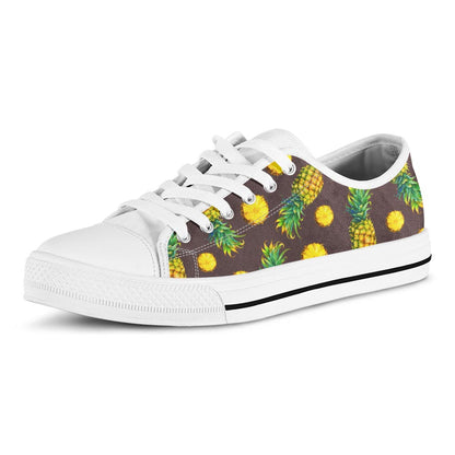 Brown Pineapple Pattern Print White Low Top Sneakers