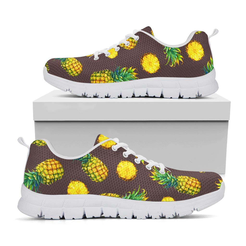 Brown Pineapple Pattern Print White Running Shoes