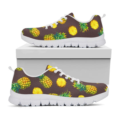 Brown Pineapple Pattern Print White Running Shoes