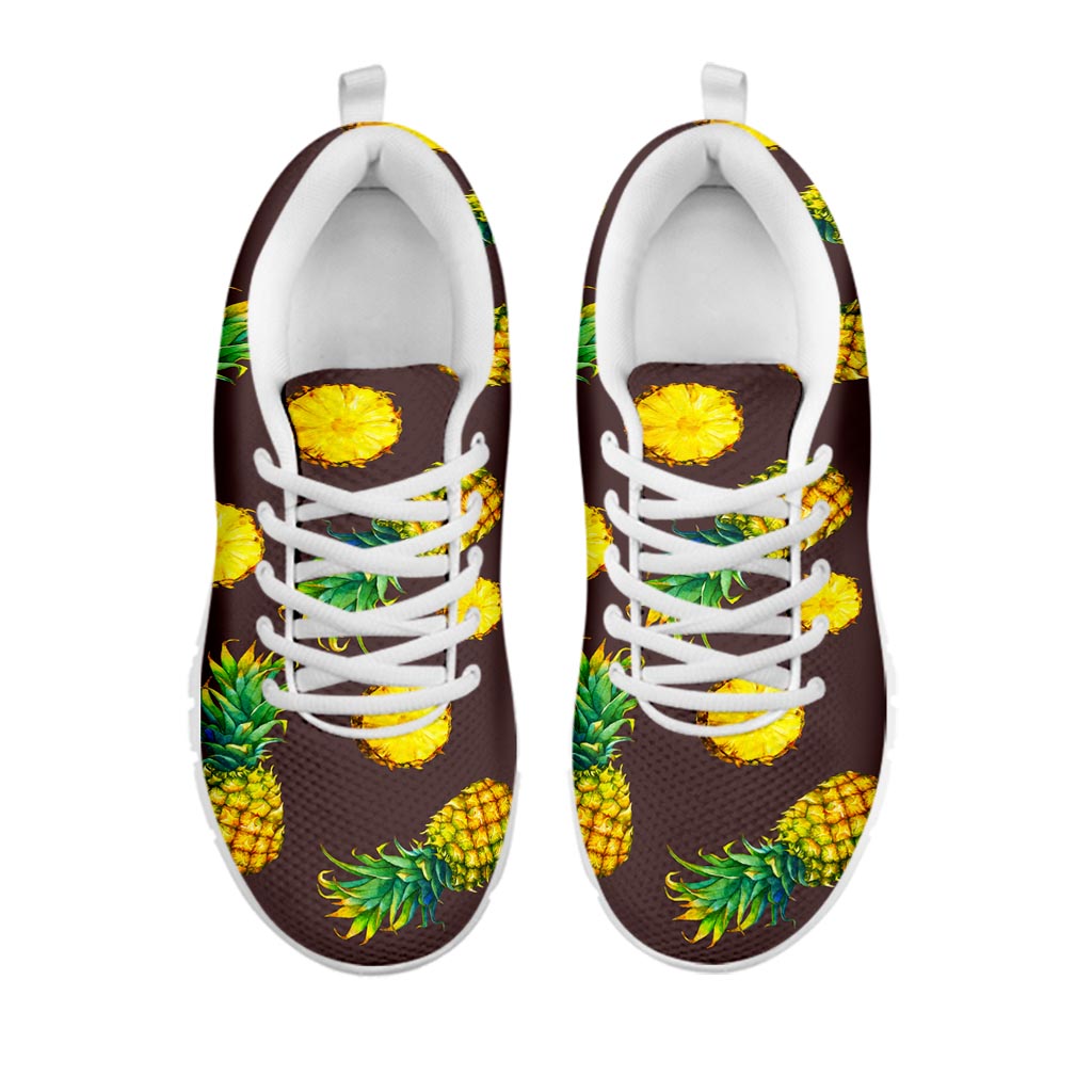 Brown Pineapple Pattern Print White Running Shoes