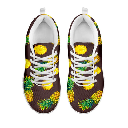 Brown Pineapple Pattern Print White Running Shoes