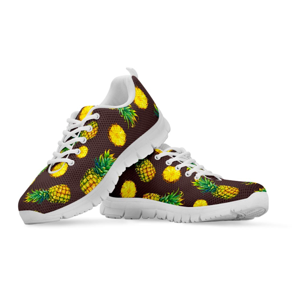 Brown Pineapple Pattern Print White Running Shoes