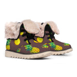 Brown Pineapple Pattern Print Winter Boots