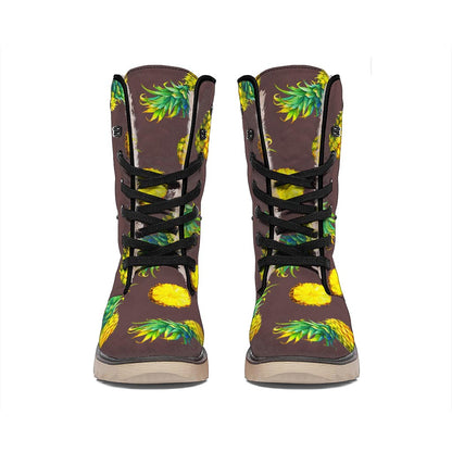 Brown Pineapple Pattern Print Winter Boots