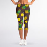 Brown Pineapple Pattern Print Women's Capri Leggings