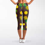 Brown Pineapple Pattern Print Women's Capri Leggings