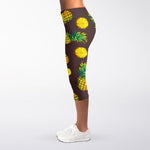 Brown Pineapple Pattern Print Women's Capri Leggings