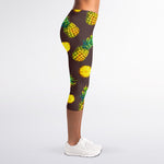 Brown Pineapple Pattern Print Women's Capri Leggings