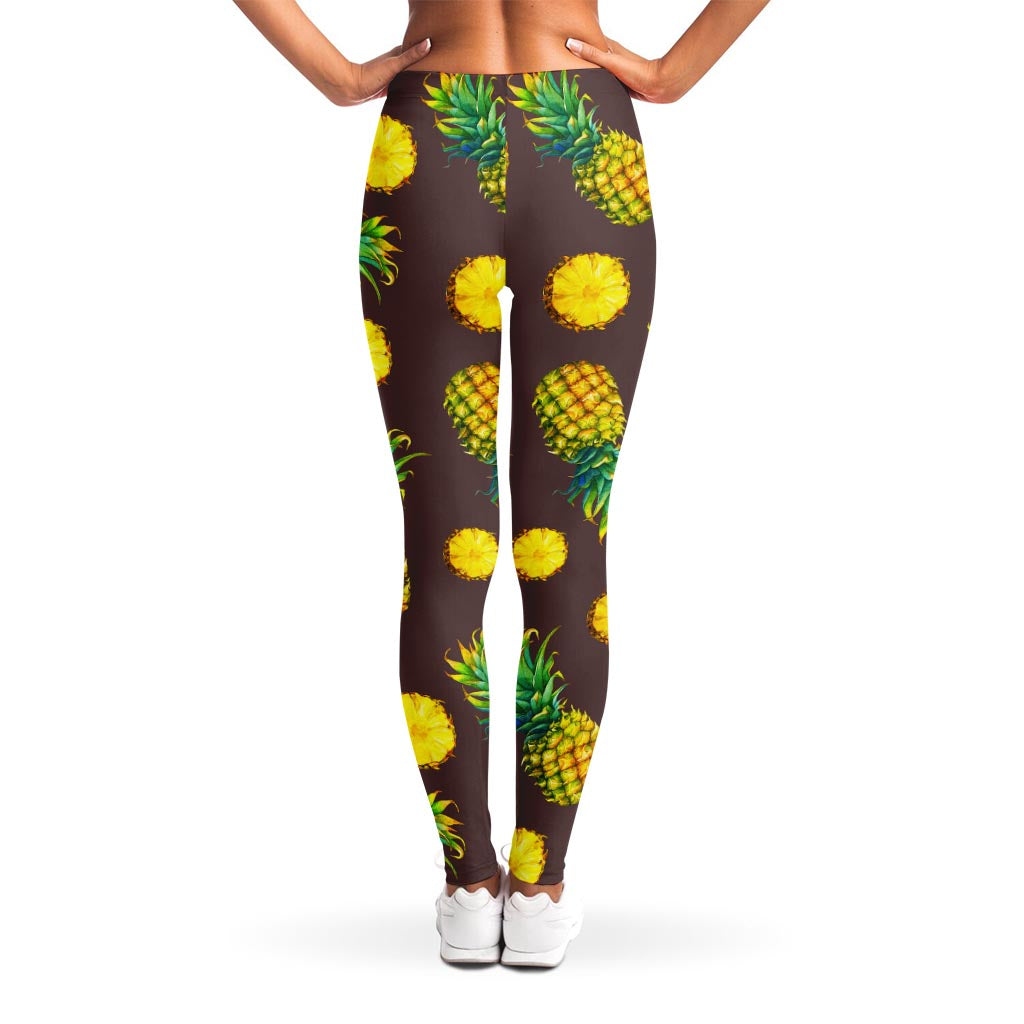 Brown Pineapple Pattern Print Women's Leggings