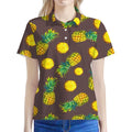 Brown Pineapple Pattern Print Women's Polo Shirt
