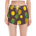 Brown Pineapple Pattern Print Women's Split Running Shorts