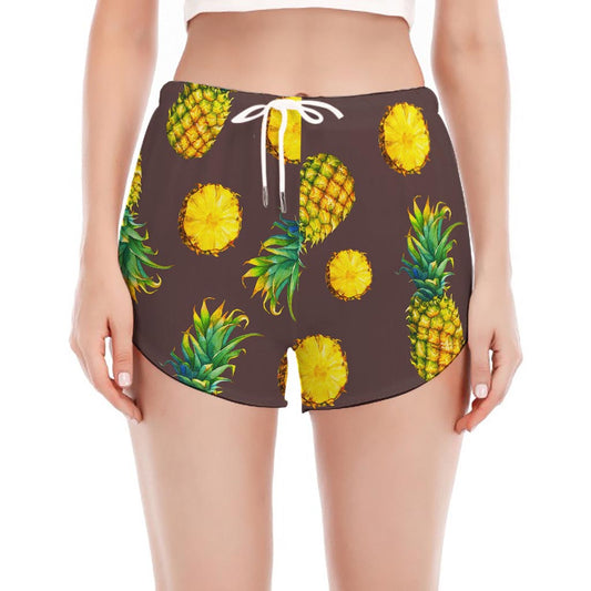 Brown Pineapple Pattern Print Women's Split Running Shorts