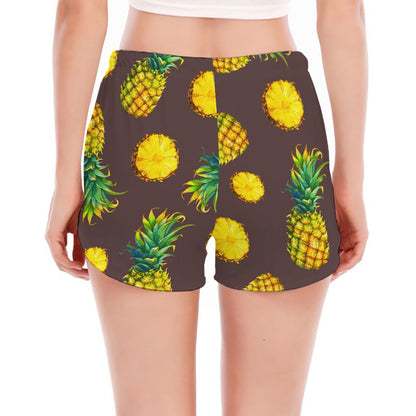 Brown Pineapple Pattern Print Women's Split Running Shorts