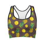 Brown Pineapple Pattern Print Women's Sports Bra